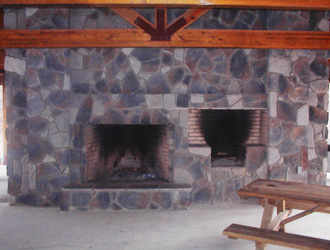 fireplace in picnic shelter at Jordan Lake Educational State Forest