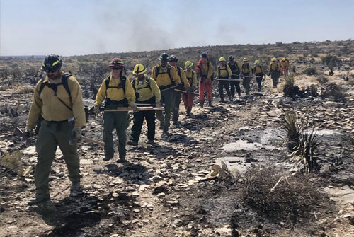 Photo of Amy Kinsella with other wildland firefighters in Texas